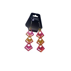 Pink + Gold Diamond-Link Glitter Earrings