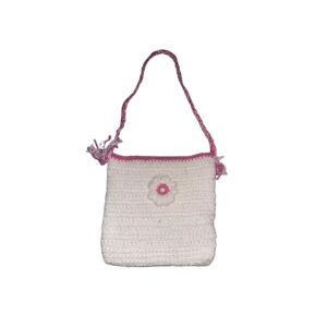 White & Pink Crochet Purse w/ Flower