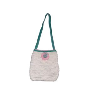 White Purse w/ Green Handle + Pink Flower