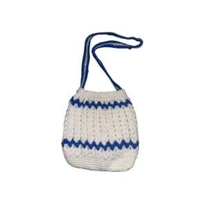 White & Blue Zig-Zag Crochet Purse