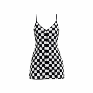 Black & White Check Sequin Slip Dress (Small)