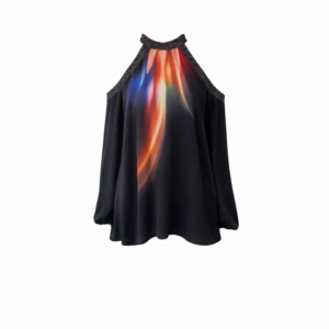 Black Cold Shoulder Embellished Neckline Dress (Large)