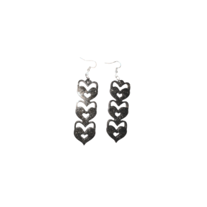 Brown Glitter Triple Heart Drop Earrings
