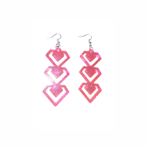 Pink Glitter Geometric Heart Drop Earrings