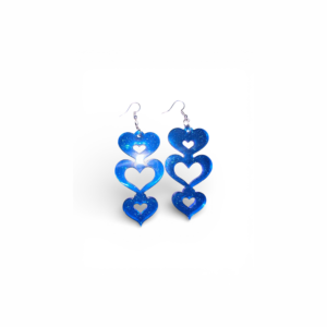 Blue Glitter Triple Heart Drop Earrings